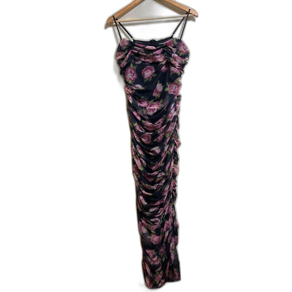 House of CB Fornanina Organza Mesh Maxi Dress Black Floral XL